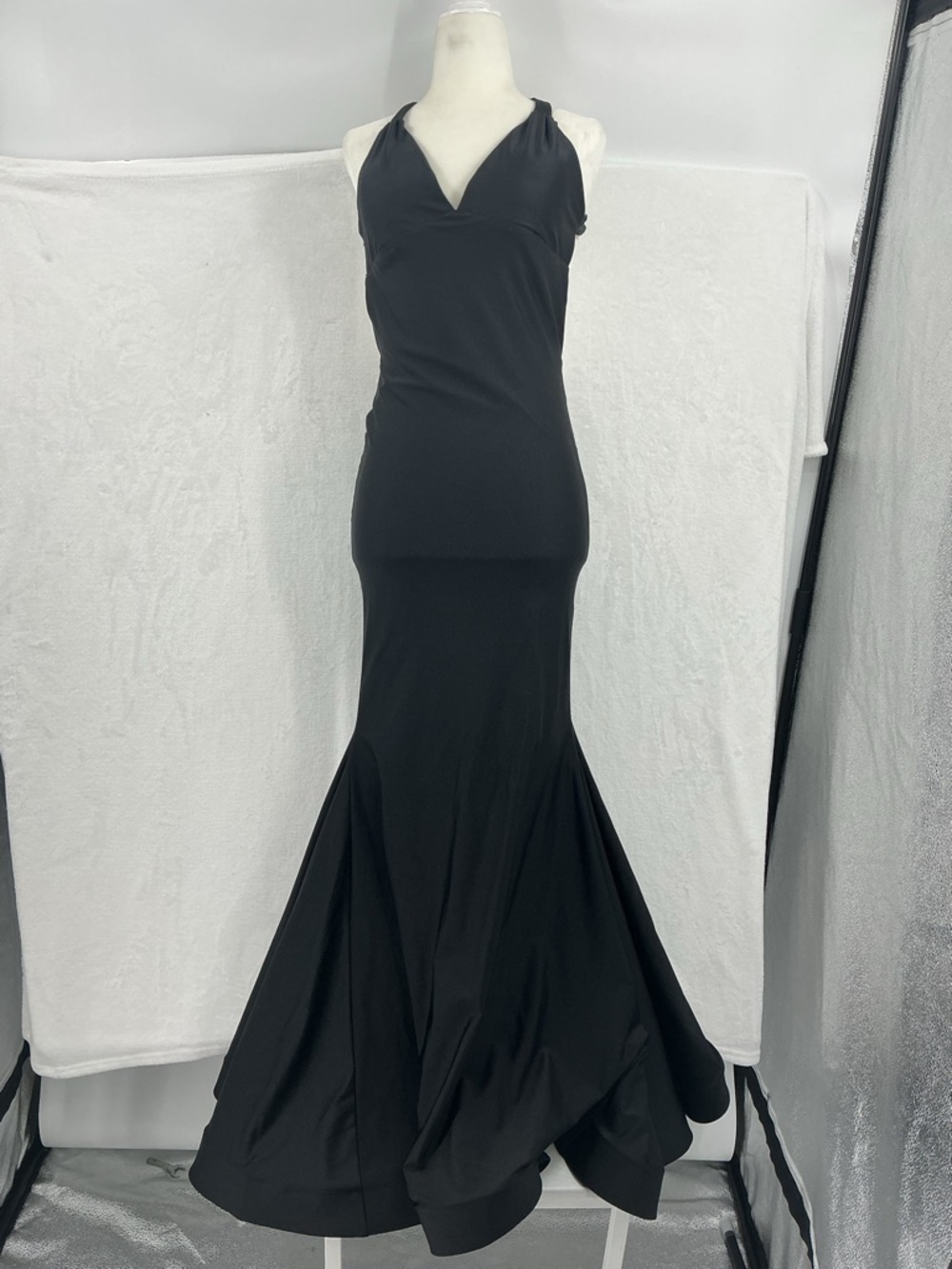 Black Backless Crisscross Evening Gown 809 - Picture 2 of 6